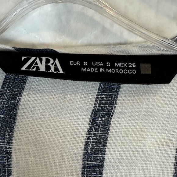 Zara Striped Linen Blend Wrap Blouse Nautical ResortWear Size Small - Picture 8 of 10